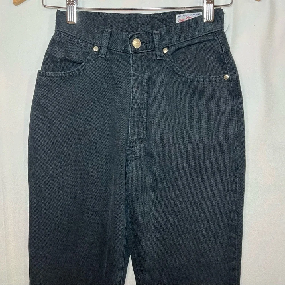 Vintage Lady Wrangler Black High Waisted Jeans 28/4 Straight Leg Western USA - Picture 7 of 15